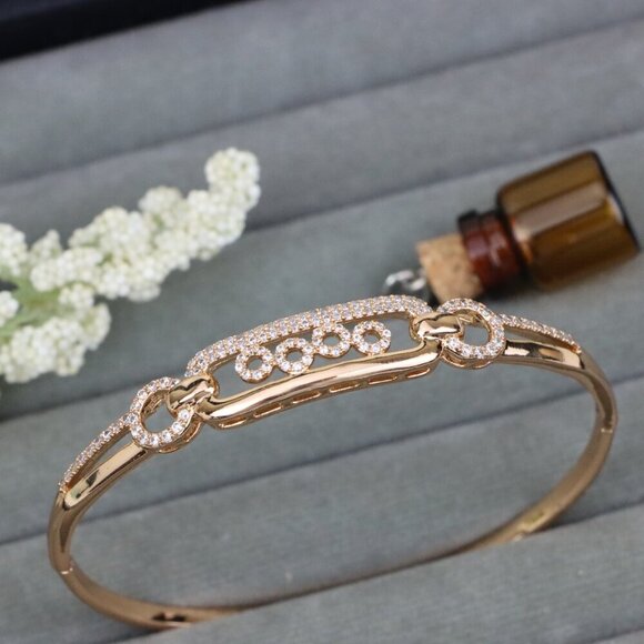 Radiant Oval Link Rose Gold Bangle with CZ Accents, XPBL0444 - Picture 1 of 12